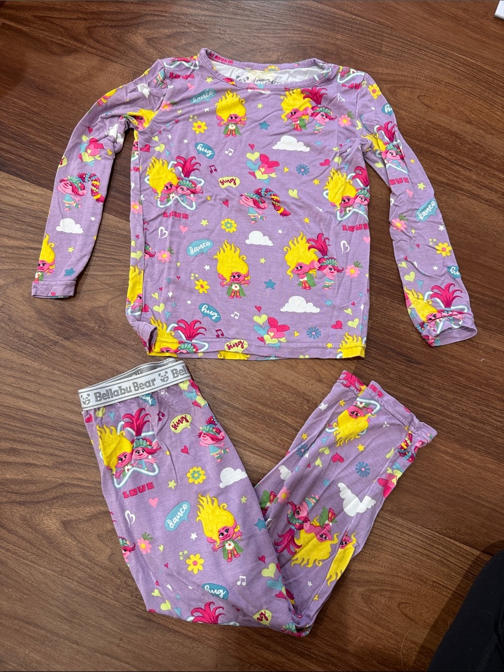 Bellabu Bear Purple Troll Print Girls Pajama Set